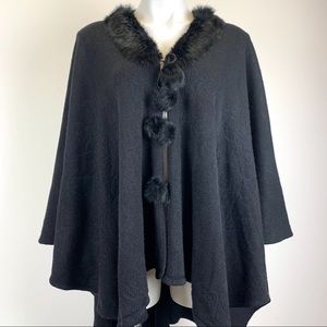Faux fur pompom wrap cape